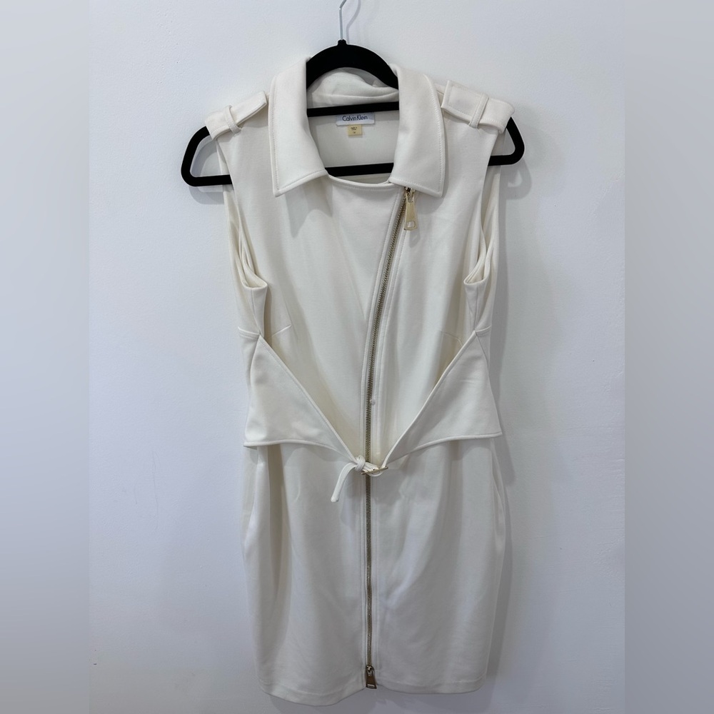 Calvin Klein Women's Cream Zip-Front Dress - Size 14